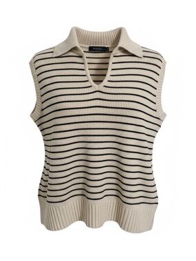 Zessica Cream & Black Striped V-Neck Sweater Vest
